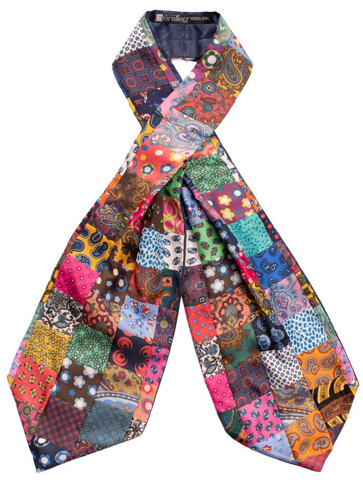 Ascot Vintage Seidendruck Patchwork Muster Mehrfarbig AP118 für den Großhandel von Graffeo Cravatte