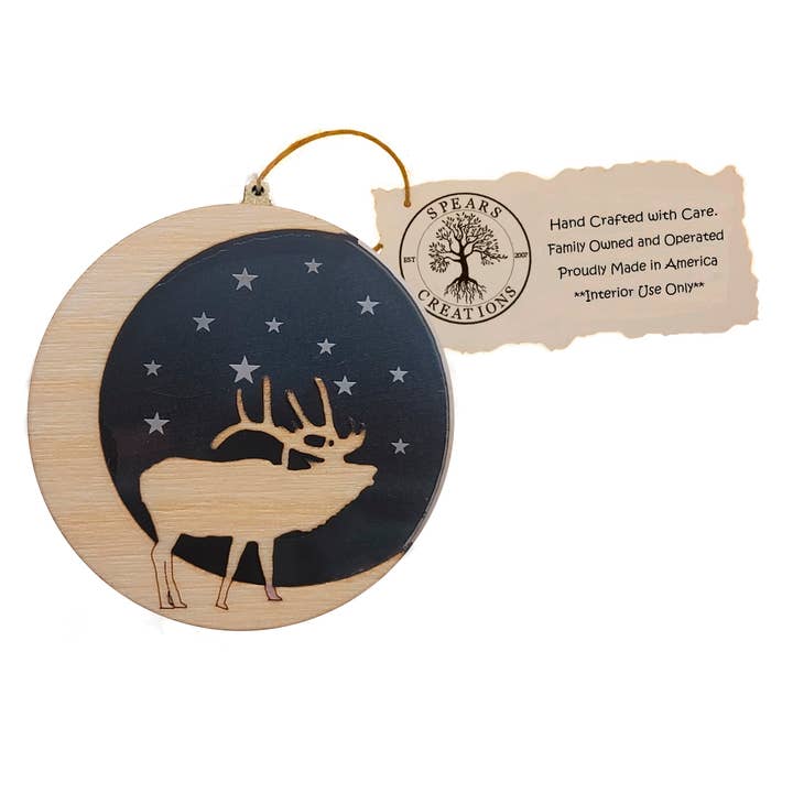 Spears Creations - Wholesale Ornament - Elk Ornament, Handcrafted wood and acrylic ornament