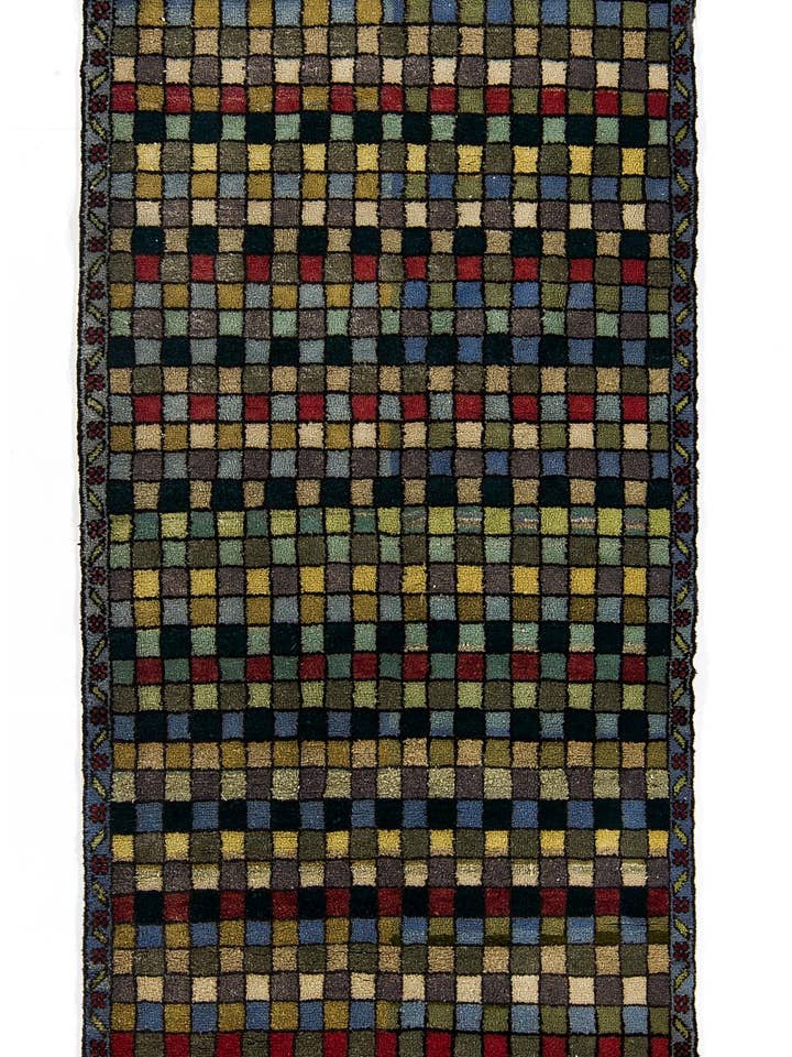 Tappeto Runner turco vintage a quadretti. Tutta lana, coloranti naturali per la vendita all'ingrosso da parte di Rug Specialist LLC.