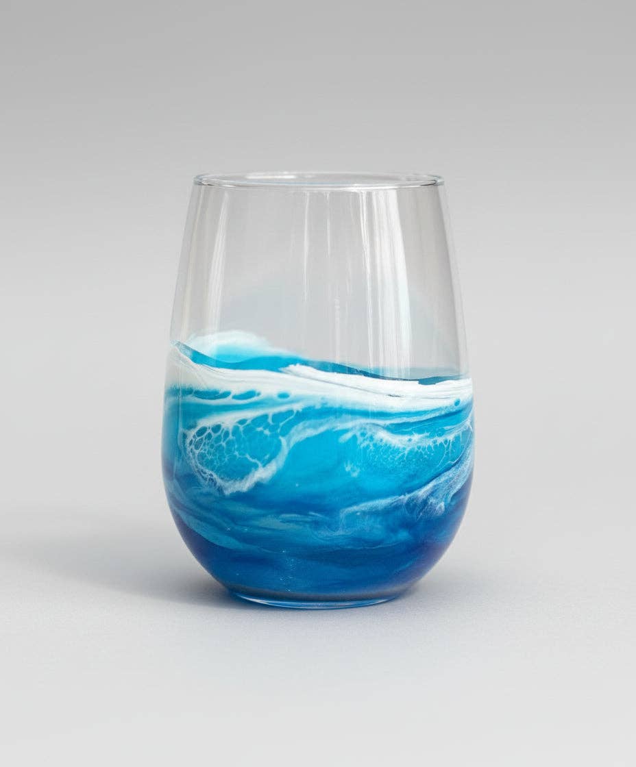 Artful Nests - Wholesale Wine Glass - Resin Wave Stemless Wine Glass - Beach Glassware