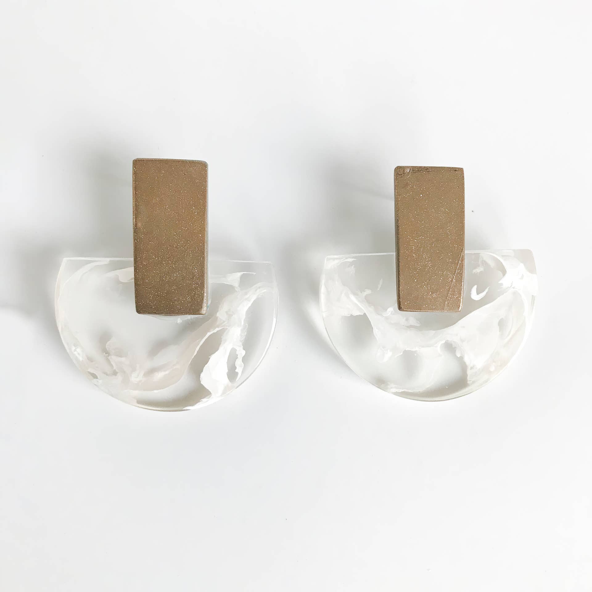 Belart Fair Trade - Wholesale Stud/Post Earrings - Eco-Resin Half Moon Hui Earrings w/ Precious Metal Rectangle15