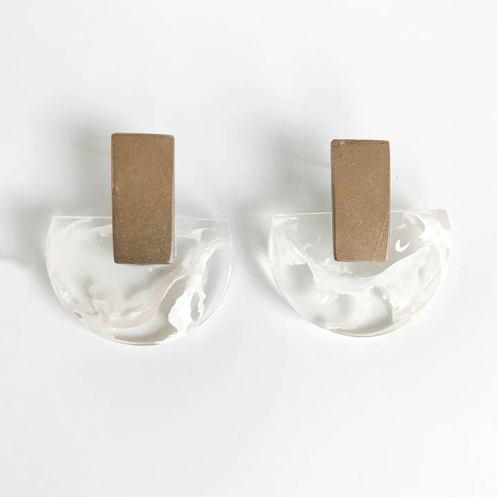 Belart Fair Trade - Wholesale Stud/Post Earrings - Eco-Resin Half Moon Hui Earrings w/ Precious Metal Rectangle15