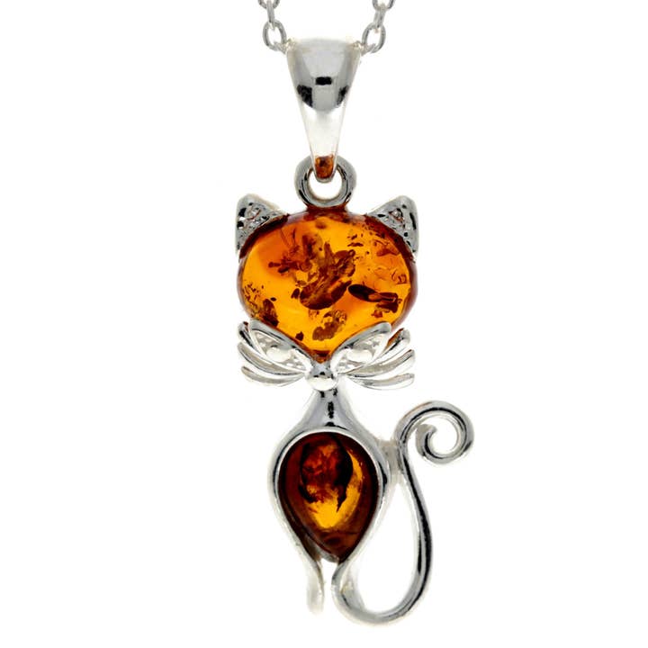 925 Sterlingsilber & Baltischer Bernstein Moderner Katzenanhänger - GL2011 für den Großhandel von SilverAmber Jewellery