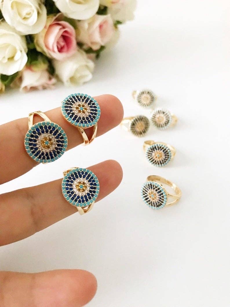 Evileyefavor – Anel de cocktail/declaração por atacado – Anel Evil Eye de Zircónia - Estilo Grego1