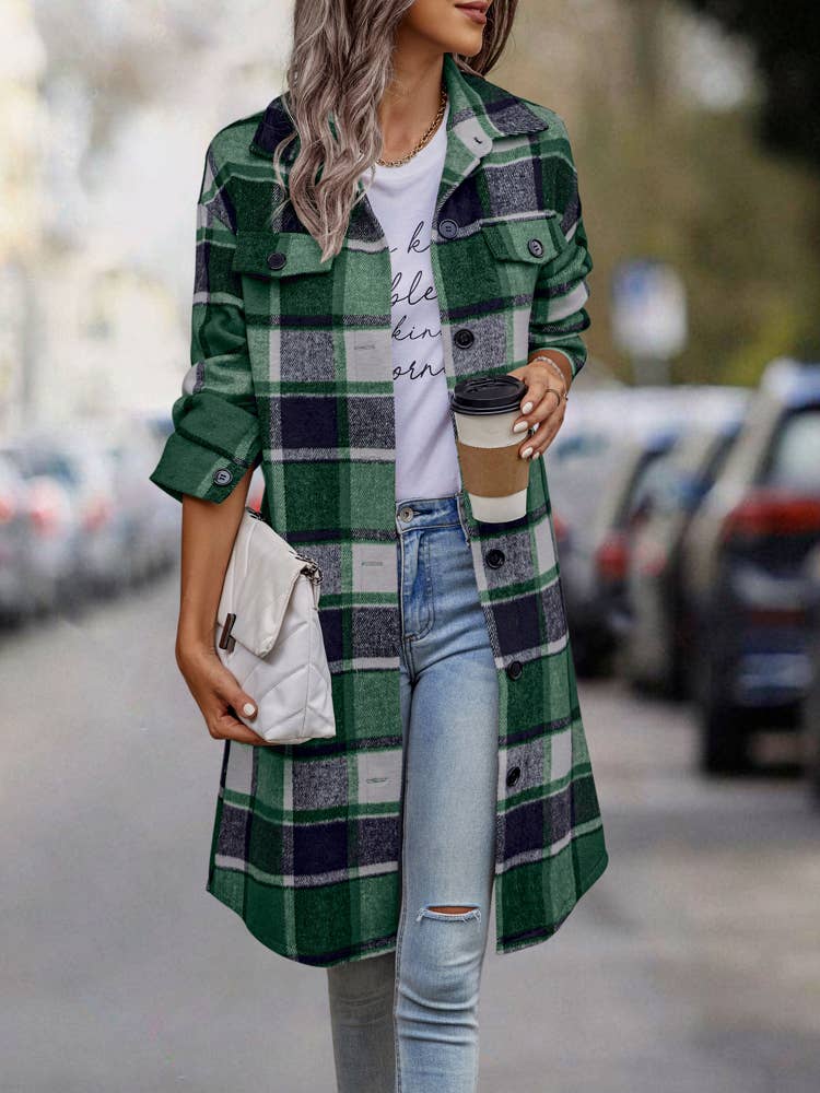 eLook - Wholesale Coat - Women's - SZ1-JK8211 Plaid Button Down Long Coat8