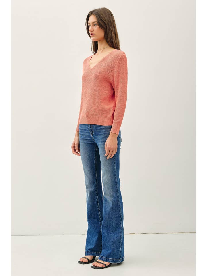 Be Cool - Wholesale Knit Sweater - Women's - LONG SLEEVE V-NECK COTTON SLUB SWEATER7