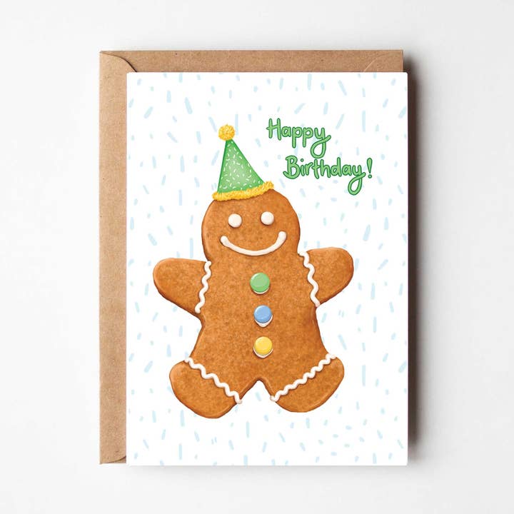 Buon Compleanno Cappello da Festa Pan di Zenzero - Biglietto per Bambini per la vendita all'ingrosso da parte di Katie Tinkler illustration