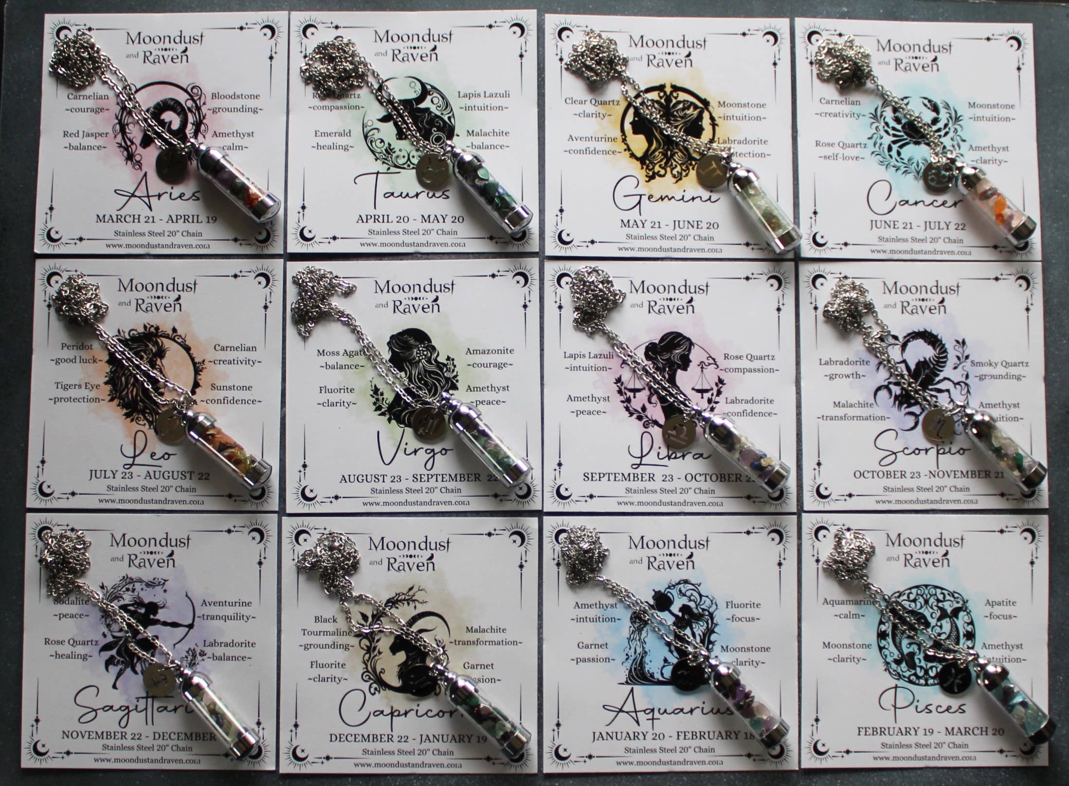 Moondust and Raven - Wholesale Pendant/Charm Necklace - Gemini Crystal Vial Necklace, Zodiac Astrology Witchy Gift 4
