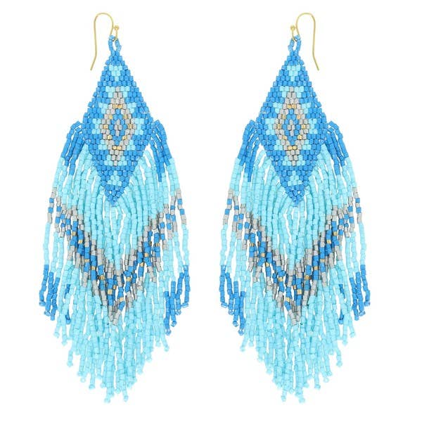 anbfashion - Wholesale Kwastjesoorbellen - INDIAANSE OORBELLEN MET KRALEN EN KWASTJES MET LANGE DRUPPELS E13866