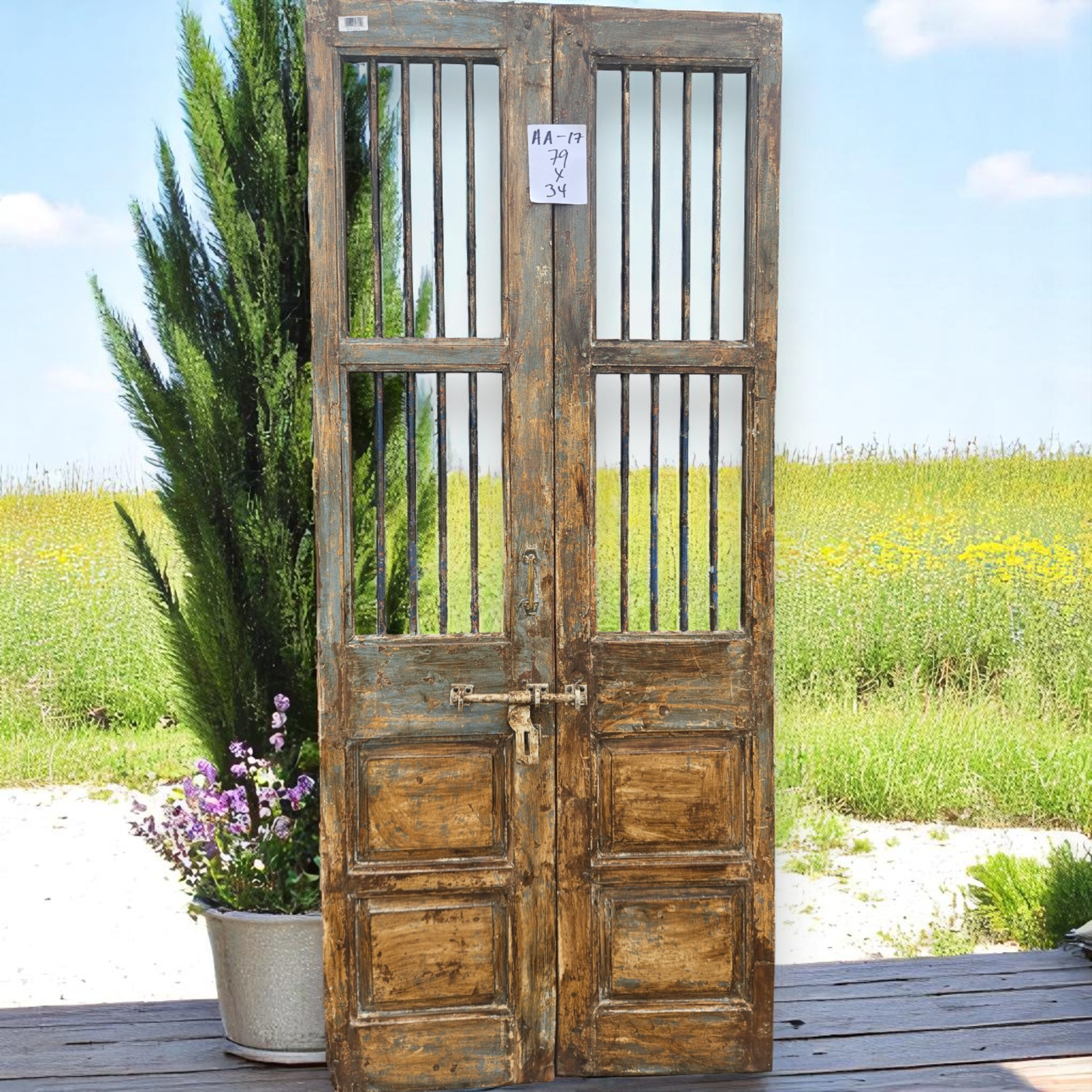 Wilco Home - Wholesale Wall Accent - One-of-a-kind Vintage Solid Wood Doors with Iron Protectors21