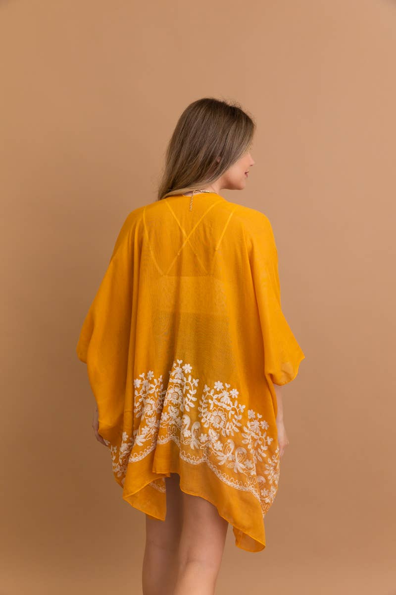 Leto Accessories - Vente Kimono – femme - Kimono brodé floral style bohème chic avec détails en points et pompons 🌼15