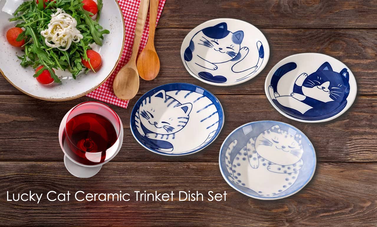Original Source - Wholesale Jewelry Dish - Lucky Cat Ceramic Trinket Dish Set2