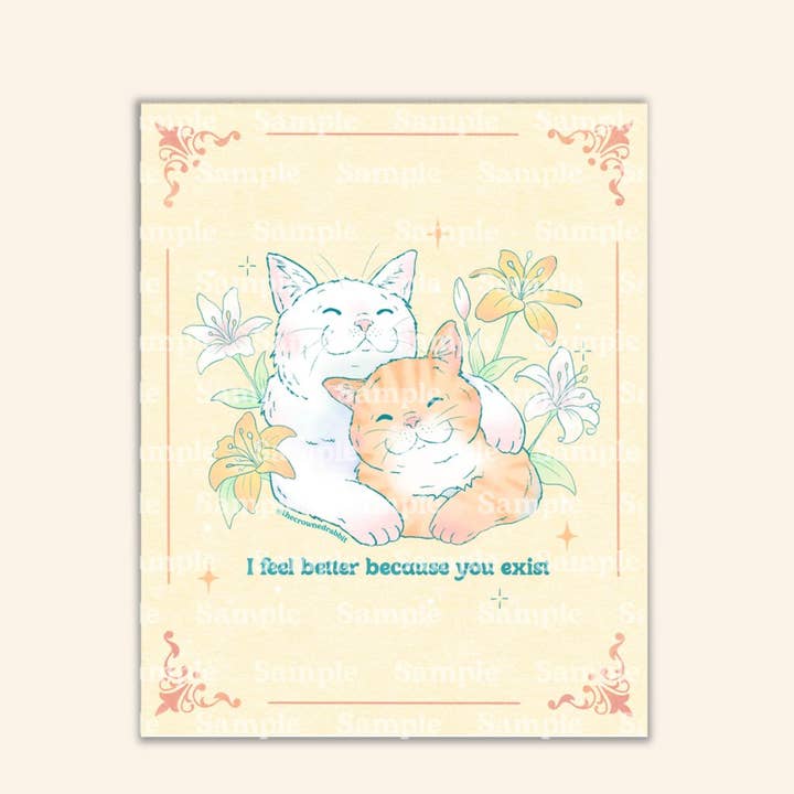 Je me sens mieux parce que tu existes Chats Impression artistique 8x10 pour la vente par The Crowned Rabbit