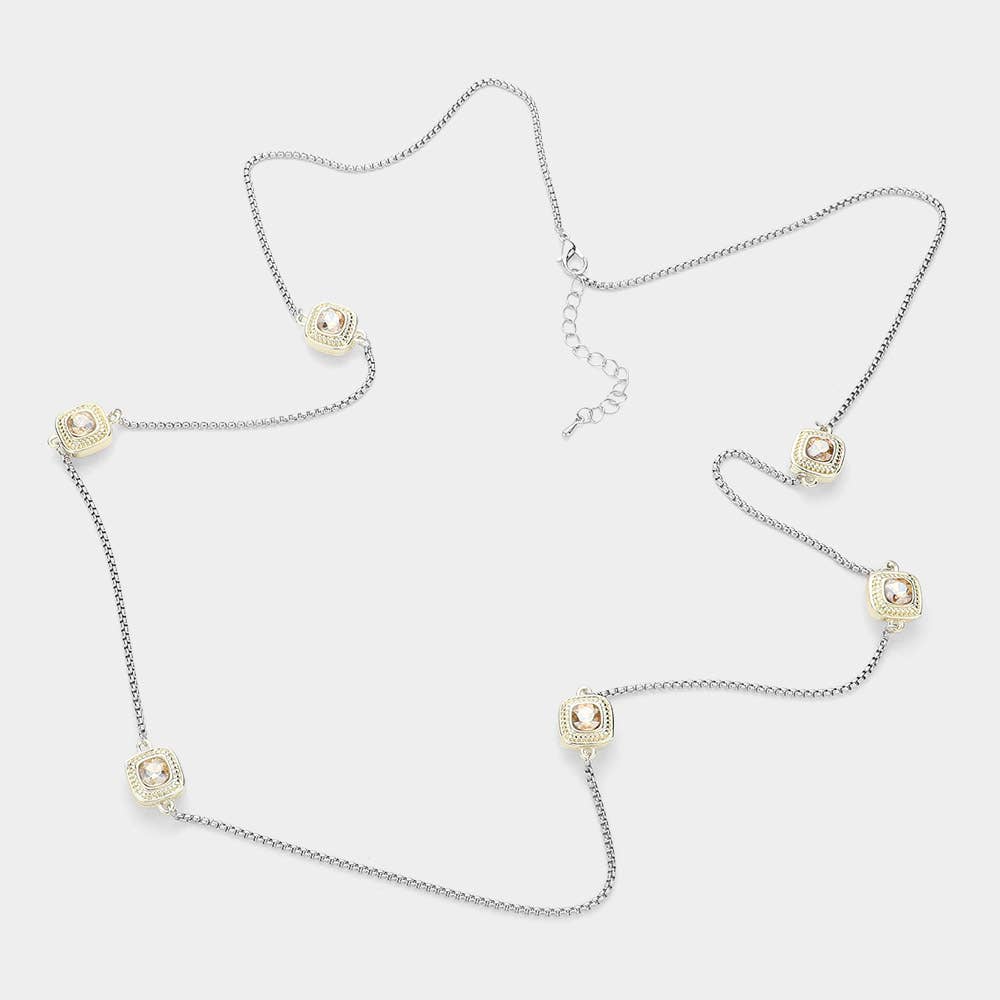 Sensibling Corp. - Wholesale Pendant/Charm Necklace - 14K Gold Plated Two Tone Square Pendant Station Necklace9