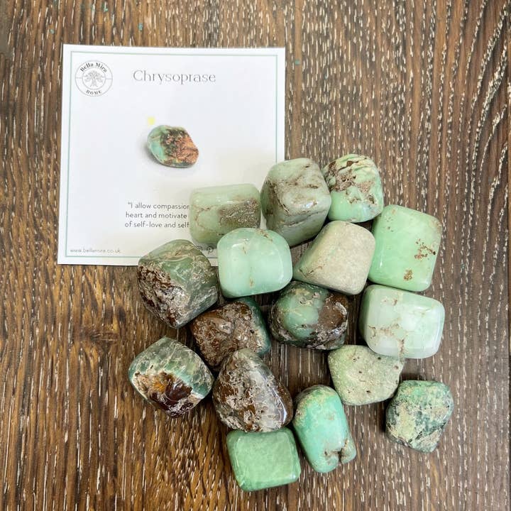 Chrysoprase Tumbled Crystals 100gms With Info Cards for wholesale by BellaMira Home