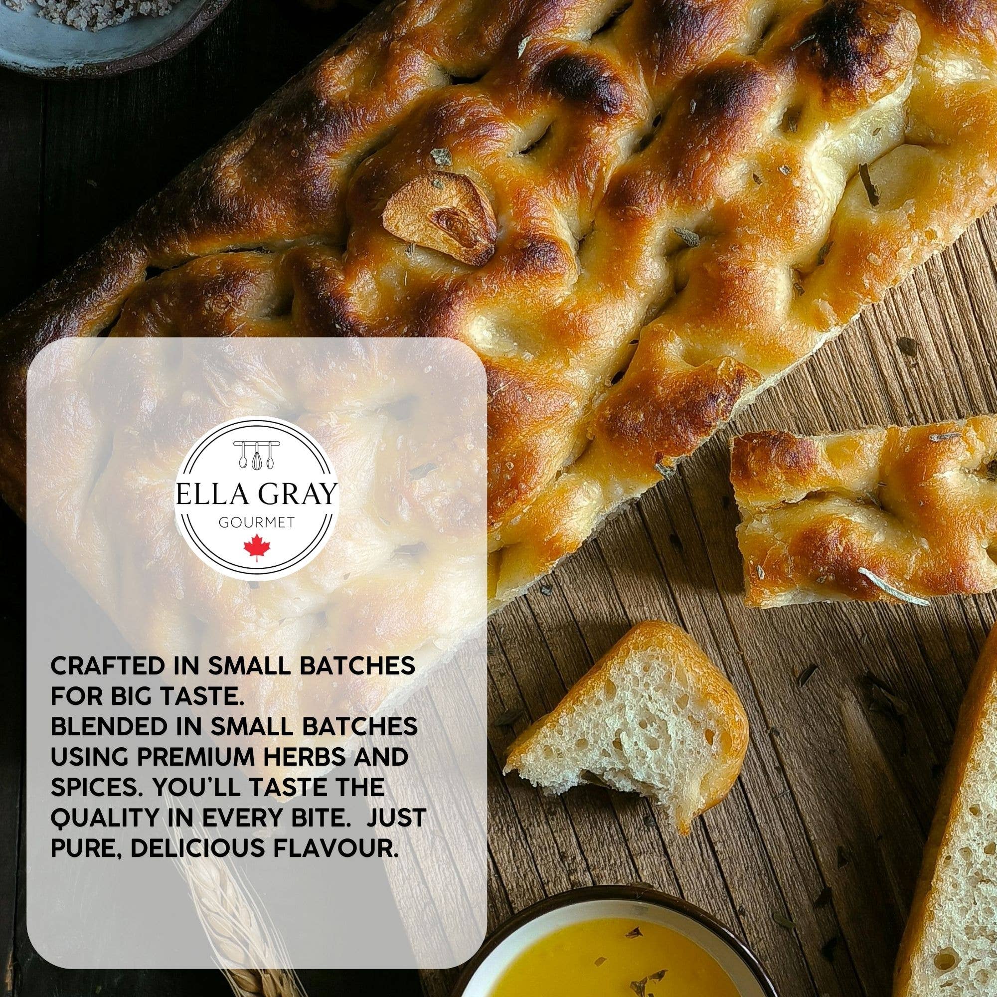 Ella Gray Gourmet - Vente Mélange pour pain - Mélange de focaccia à l'ail et au romarin7