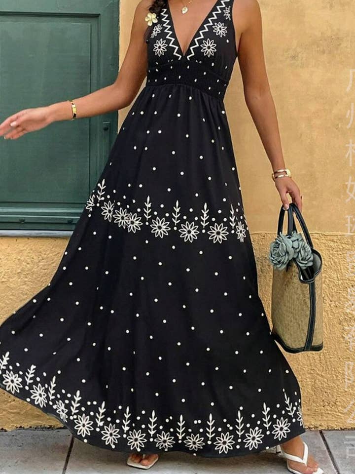 NINEXIS - Wholesale Dress - Women's - CWDHL0947_SUMMER V-NECK BOHEMIAN LONG DRESS5