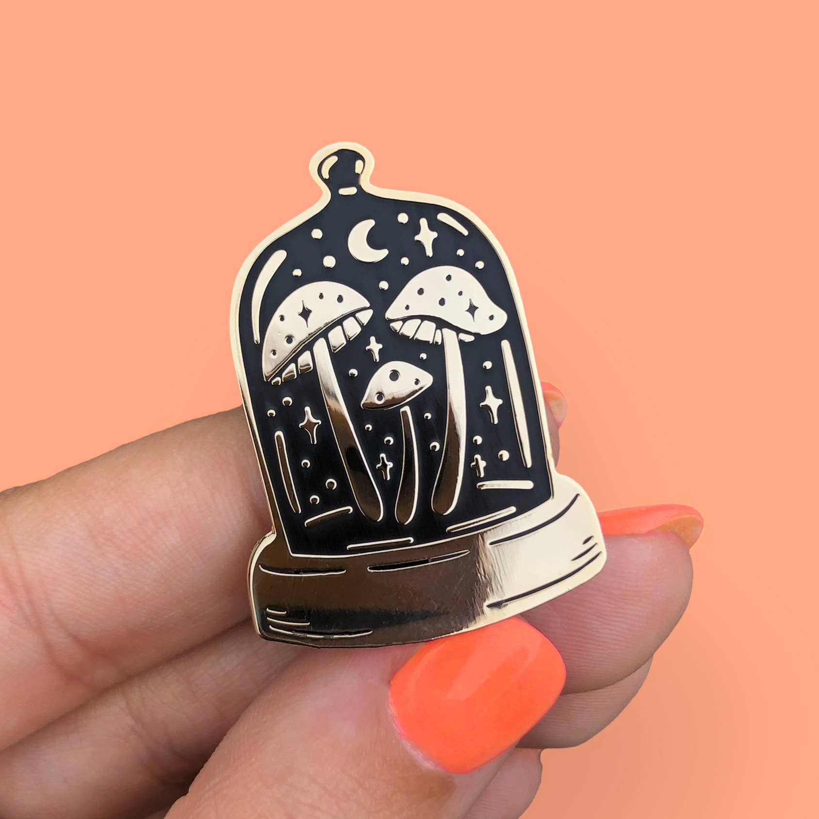 A Fink & Ink - Wholesale Lapel Pin/Button - Bell-Jar Midnight Mushrooms Spooky Enamel Pin