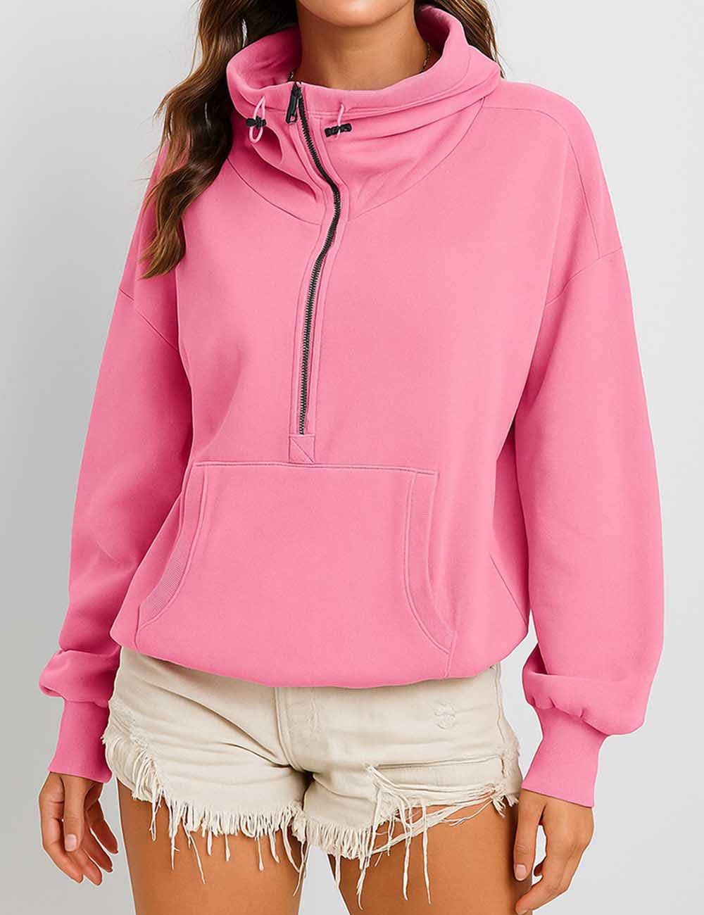 Sweetkama - Wholesale Hoodie - Women's - Ladies Long Sleeves Zip Collar Pocket Hoodie EWQD14