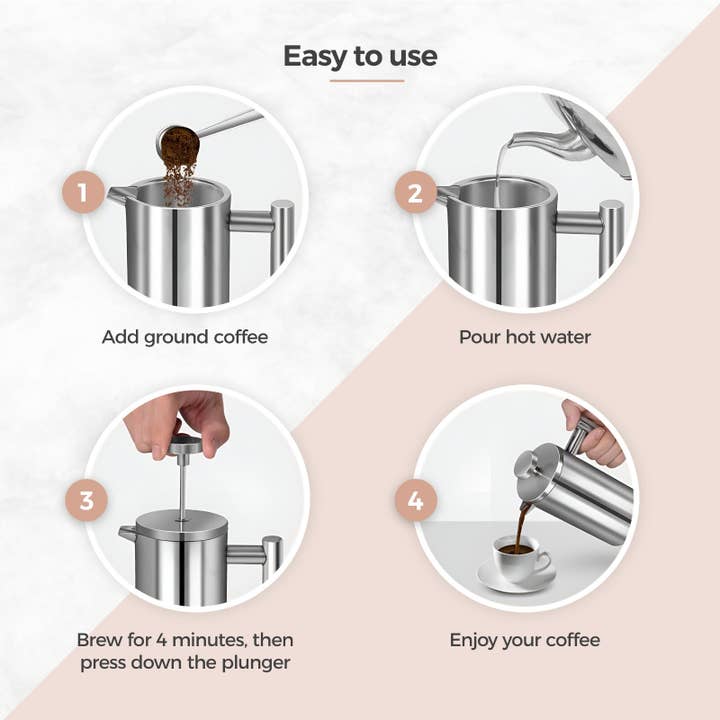 Charbrew Tea & Coffee - Wholesale French Press - Stainless Steel Cafetiere French Press Coffee Maker 1000ml