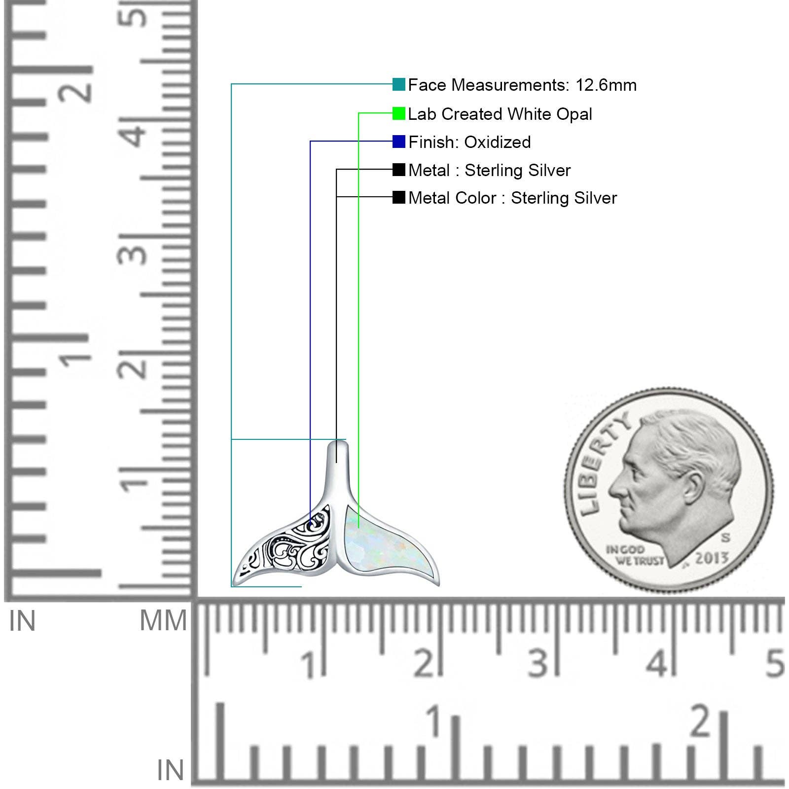Blue Apple Imports - Wholesale Individual Charm/Pendant - Lab Created White Opal Whale Tail Pendant Oxidized1