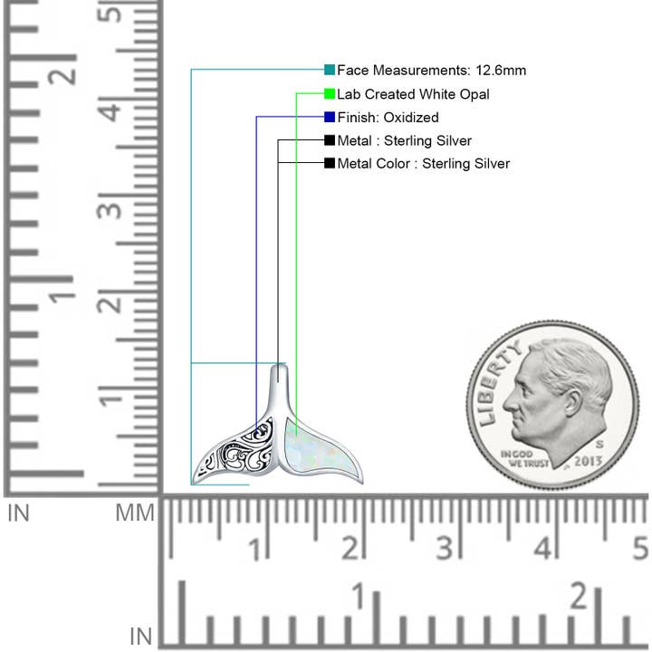 Blue Apple Imports - Wholesale Individual Charm/Pendant - Lab Created White Opal Whale Tail Pendant Oxidized1