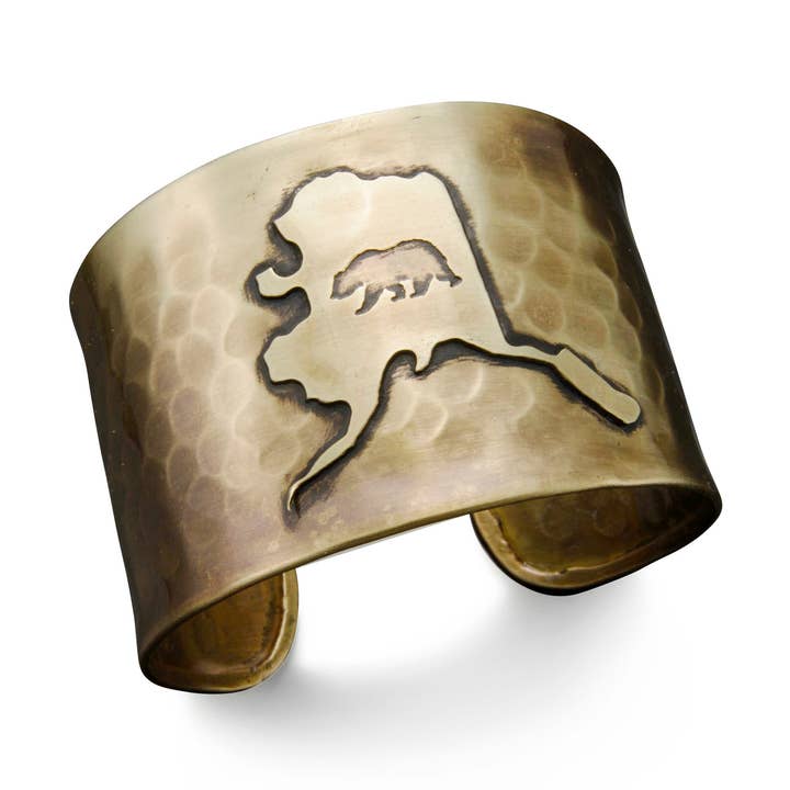 Antique Brass Adjustable Cuff Bracelet - Alaska with Bear for wholesale by Anju Jewelry