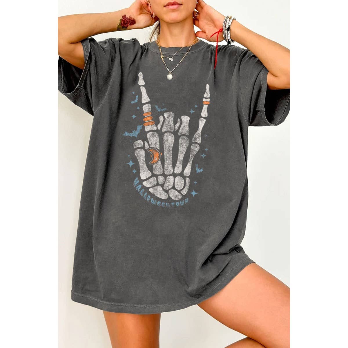 HRTandLUV - Wholesale Screen Printed T-Shirt - Women's - SKELETON HAND OVERSIZED MINERAL GRAPHIC TEE3