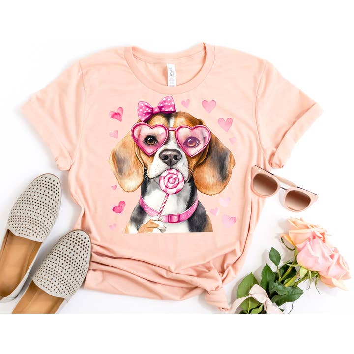 The Shirt Company - Vendita all'ingrosso Maglietta stampata - Donna - Maglietta di San Valentino Beagle - Maglietta di San Valentino per Cani