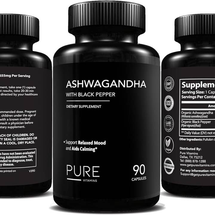 pure Vitamins - Wholesale Oral supplement/vitamin - Organic Ashwagandha 1300mg with Black Pepper - 90 ct2