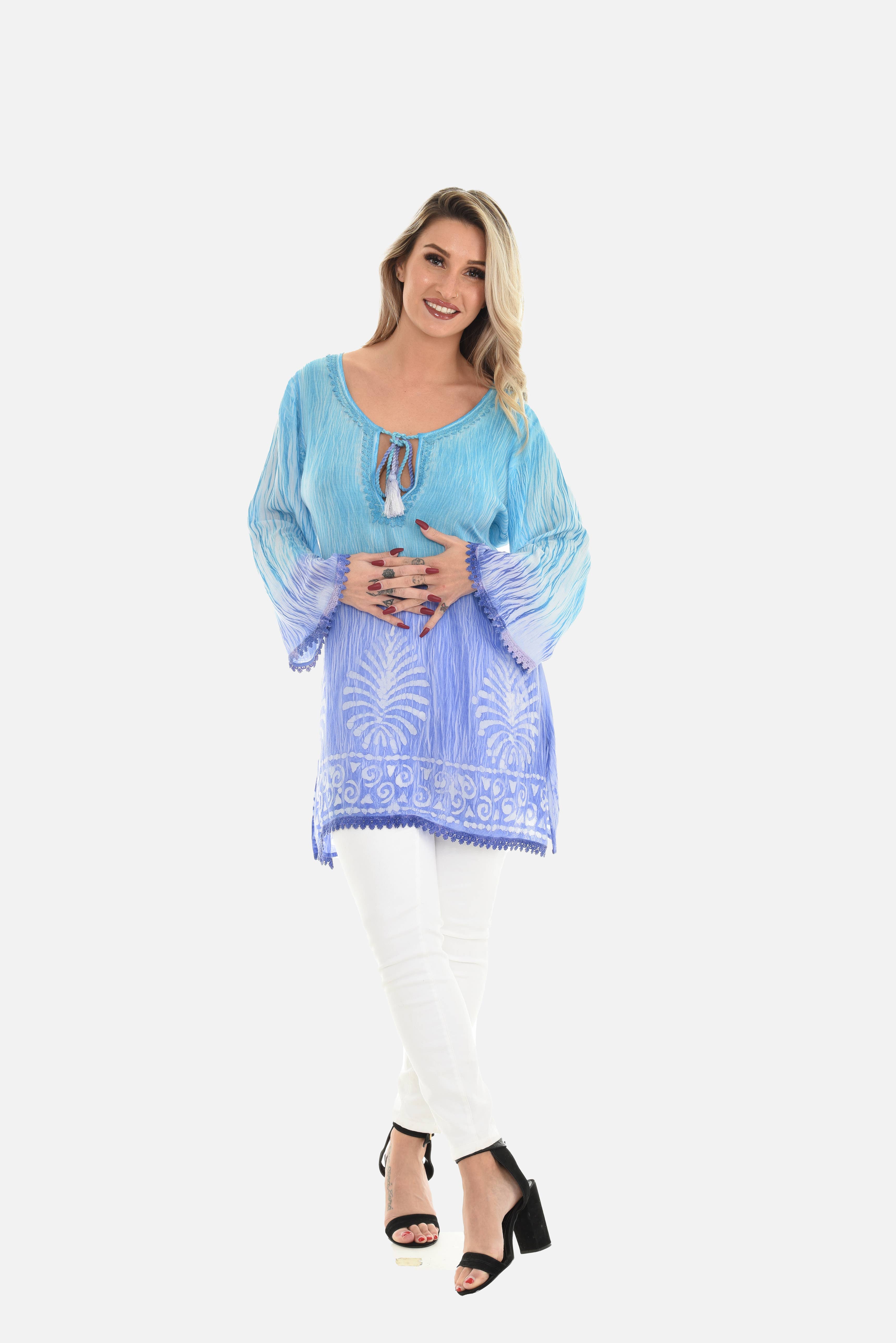 Shoreline Wear. INC - Wholesale Tunic - Women's - Geometric Wave Pom-Pom-Trim Keyhole-Front Tunic9