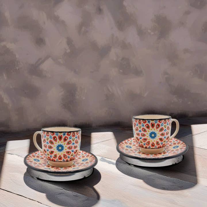 Etnico del Mondo - Wholesale Coffee/Tea Cup - Set of 6 Decorated Turkish Ceramic Coffee/Cappuccino Cups #25