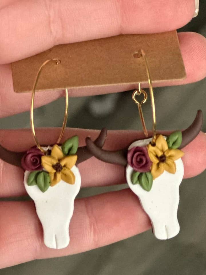 Floral Steer Dangle for wholesale by SmallTownClayCo