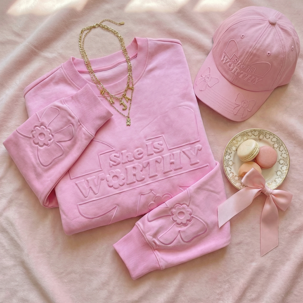 JadyK - Wholesale Sweatshirt - Women's - Spring 2026 - She Is Worthy Bow Emboss Sweatshirt3