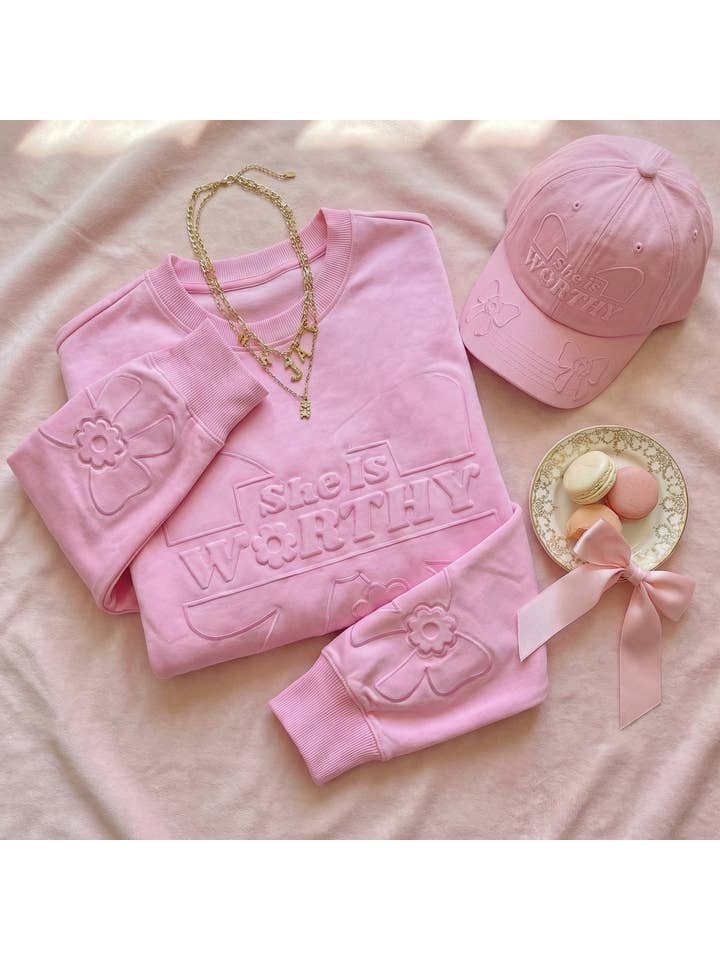 JadyK - Wholesale Sweatshirt - Women's - Spring 2026 - She Is Worthy Bow Emboss Sweatshirt3