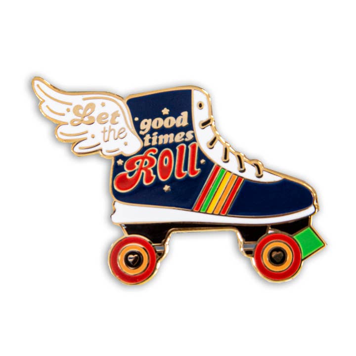 Roller Skate « Laisse les bons moments rouler ! » Broche en émail pour la vente par Quirky Crate