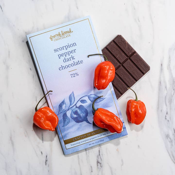 French Broad Chocolate - Wholesale Chocolate Bar - Scorpion Pepper Chocolate Bar 72% - 60g0