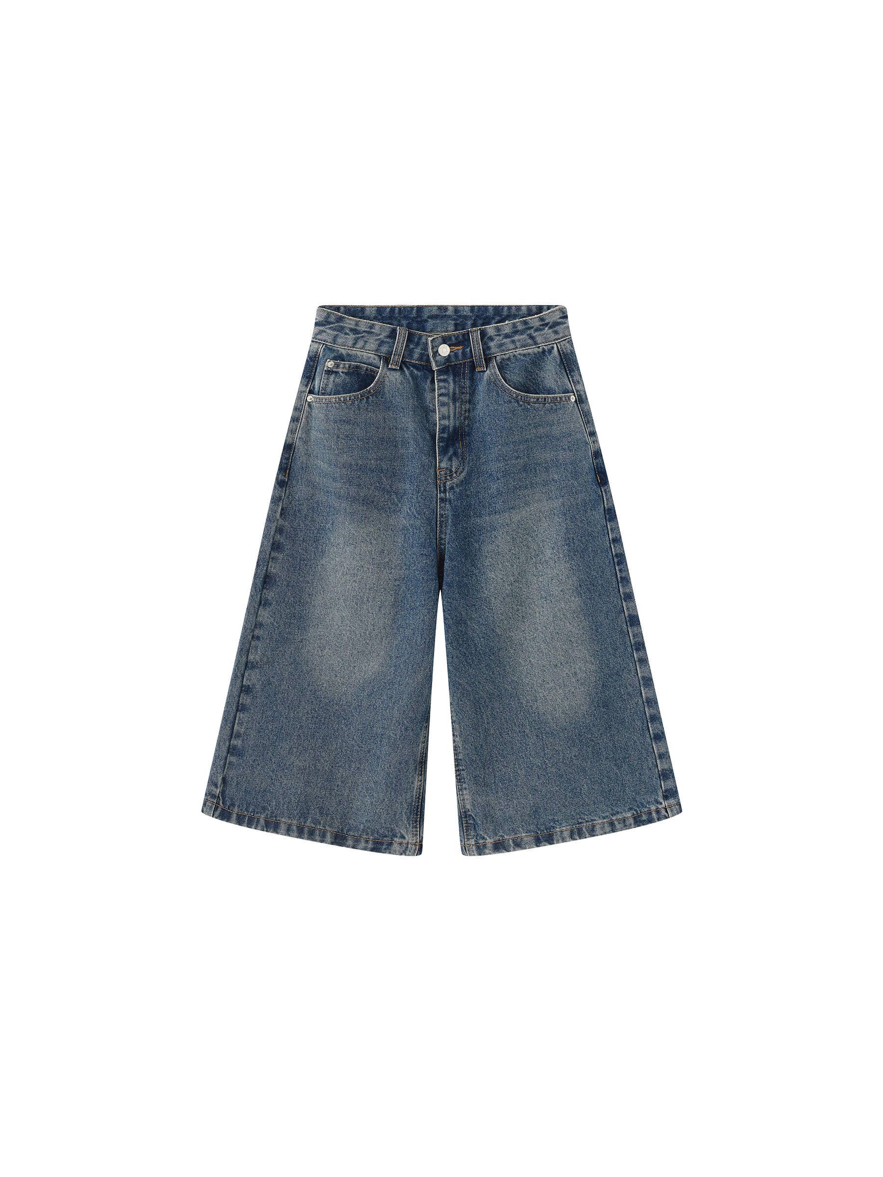 CUBIC - Vente Short – femme - Short en jean ample mi-genou blanc/bleu0