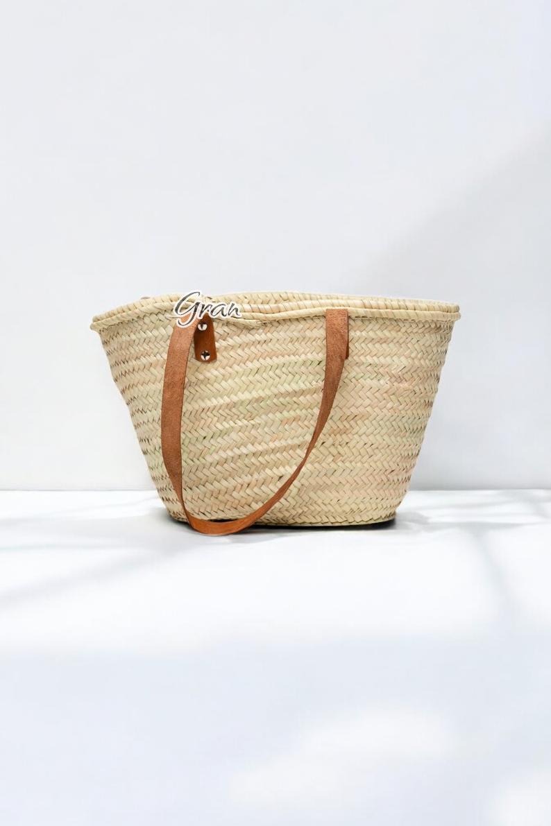 Gran Wholesale - Wholesale Basket - Handcrafted Straw Tote with Leather Handles and Pocket 1