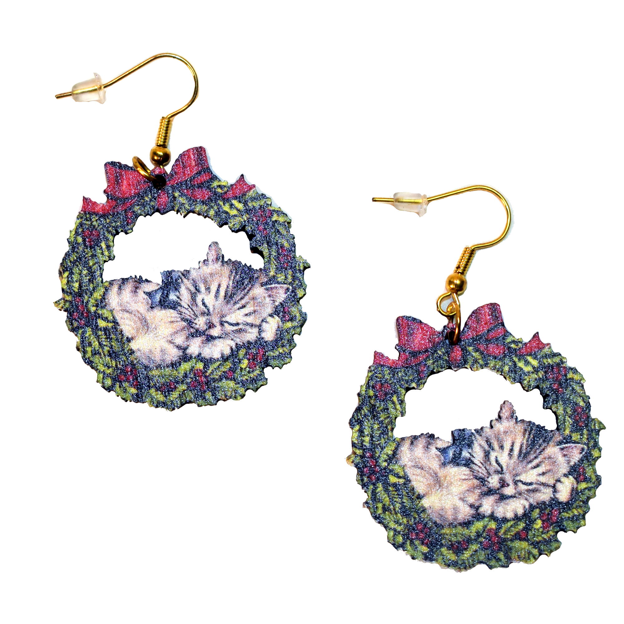 Buy Socks You All - Wholesale Dangle Earrings - Vintage Cat in Wreath Earrings1