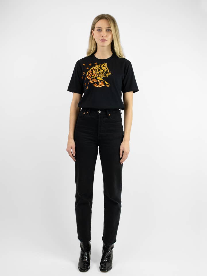 Cheetah In Love Gold Beaded Black T-shirt for wholesale by Arara