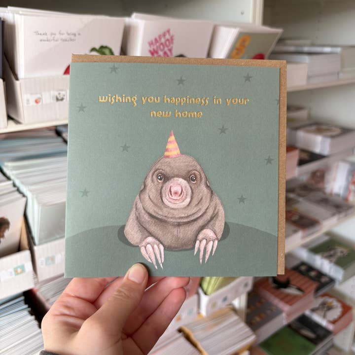 Mole New Home Gold Foil card for wholesale by lil wabbit