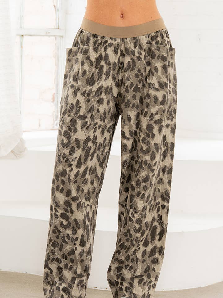 Relaxed Animal Print Wide Leg Pant with Patch Pockets for wholesale by Sew In Love