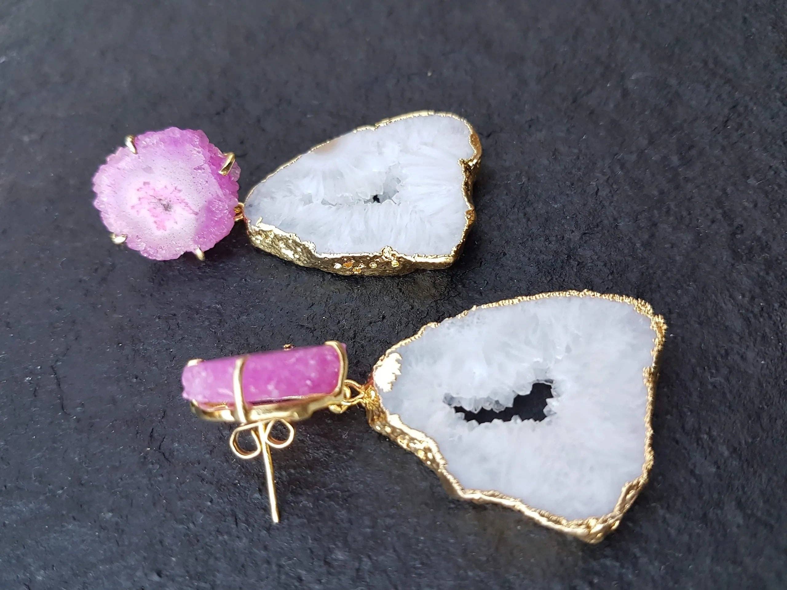 YAA YAA LONDON – wholesale Dangle earrings – YAA YAA LONDON Pink Solar Quartz White Agate 'Summer Love' Earrings2