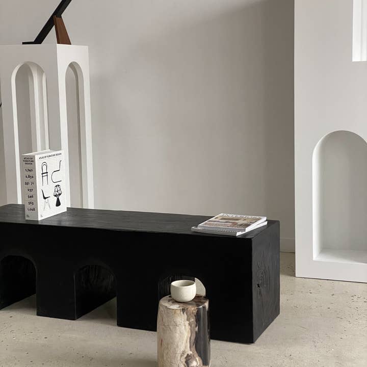 Office Objets - Wholesale Bench - Solid monoxyle wooden bench with sculpted base in 3 arches - Black color1