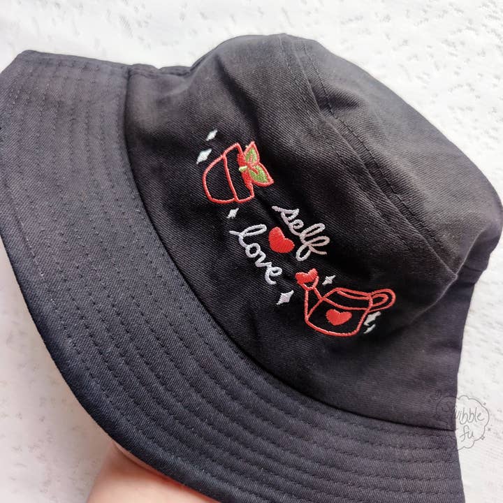 Self Love | Black Bucket Hat for wholesale by squibblefu