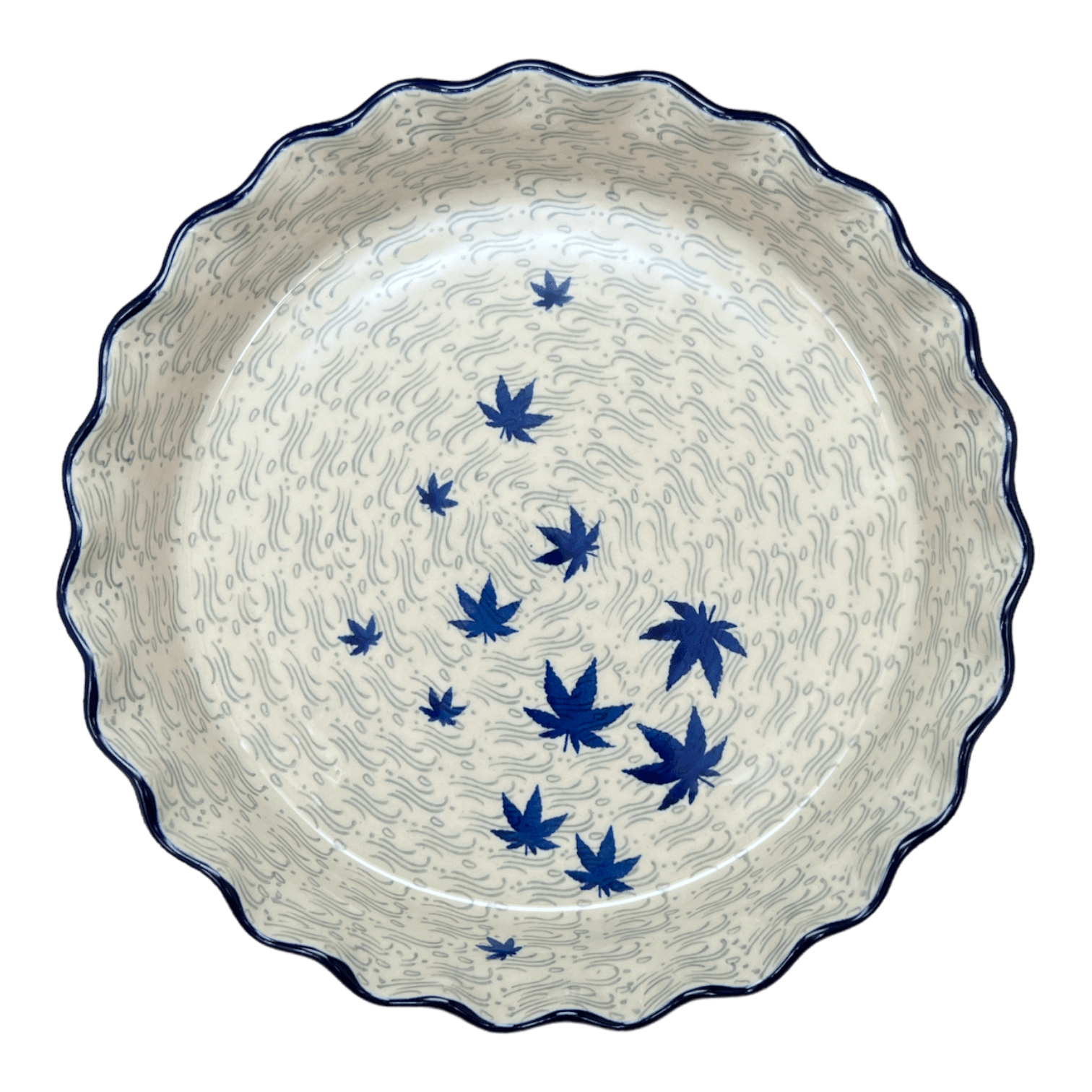 Polish Pottery Outlet - Wholesale Serve Bowl - Quiche/Pie Dish, 10" in "Blue Sweetgum" by Ceramika Artystyczna | A636-2545X1