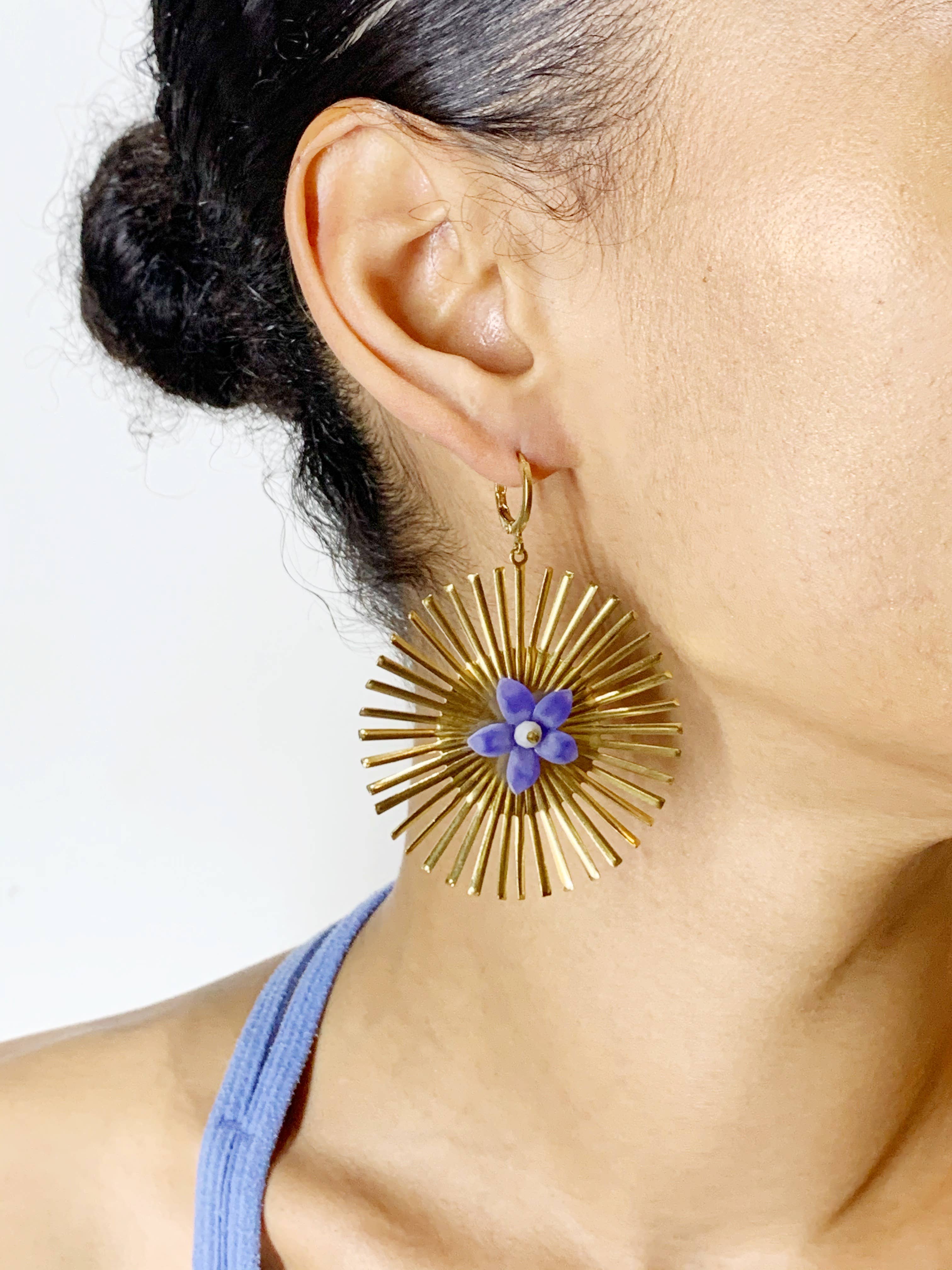 Bou Cou - Wholesale Dangle Earrings - Bammm Blue Vintage Flower Dangle Earrings6