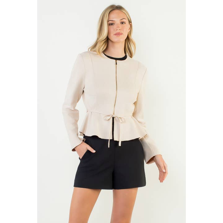 CREAM Zip Front Belted Peplum Suede Jacket for wholesale on Faire5
