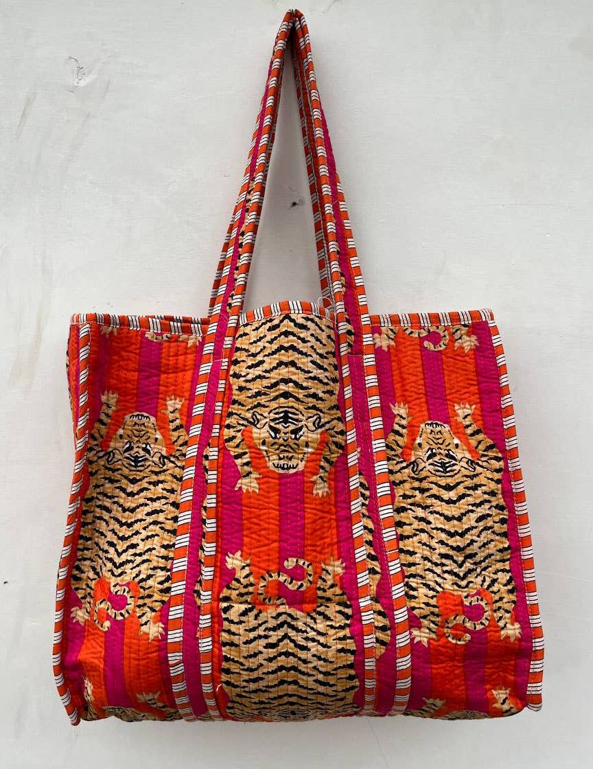 bhavnas boutique - Wholesale Shoulder Bag - Women's - Market Bag Women Shopping Bag Tiger Print Cotton Quilted Bag